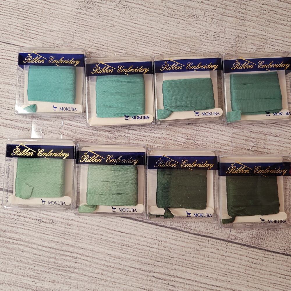 Mokuba Embroidery Sylk Ribbon - 7mm - 8 Packs Shades of Green - 3 yds each - Picture 2 of 10